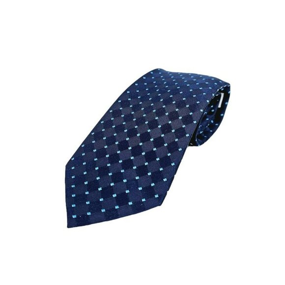 Michael Kors Tie Silk Navy Blue Aqua Diamond Print Classic Designer Gift Work - Picture 9 of 9